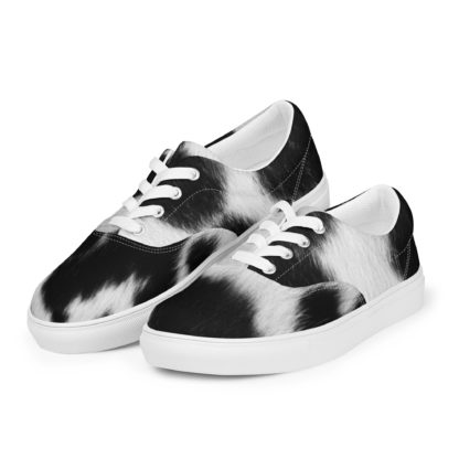 Women’s lace-up canvas cow print shoes - Image 4