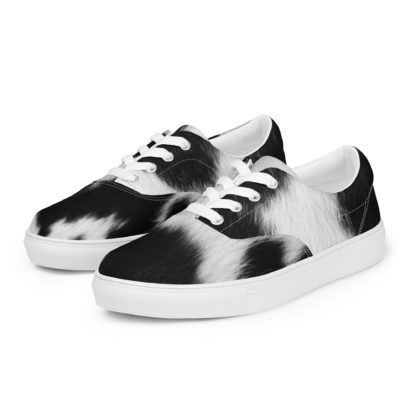 Women’s lace-up canvas cow print shoes - Image 2