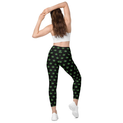 Crossover leggings with pockets Pot leaves - Image 3