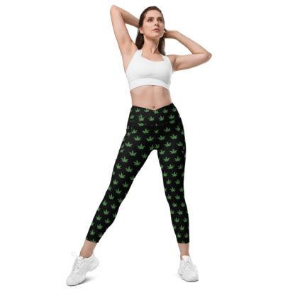 Crossover leggings with pockets Pot leaves