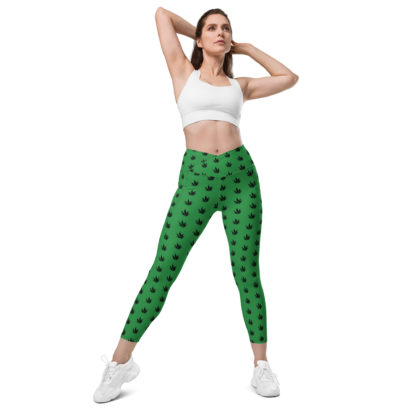 Crossover leggings with pockets Pot leaves - Image 3