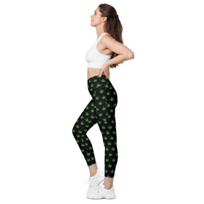 Crossover leggings with pockets Pot leaves - Image 5