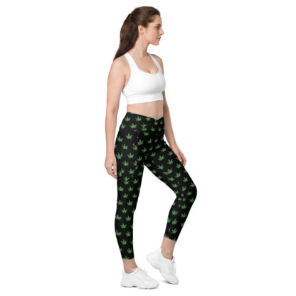 Crossover leggings with pockets Pot leaves - Image 2