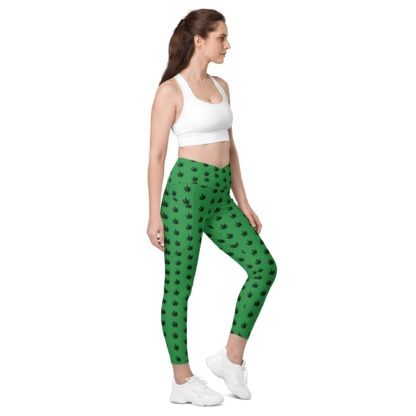 Crossover leggings with pockets Pot leaves - Image 2